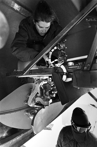 <p>Navy VXE-6 crew changes out a radar unit in the nose of a LC-130 at McMurdo.</p><p>&ldquo;When we have extremely low temperatures, say 50 below or lower, we start having problems with hydraulic system seals leaking, particularly in the propeller system. In fact 50 below F is our fence. We won&rsquo;t fly to the pole until the temperatures reach 49.9 and higher. Something else we are particularly concerned about down here is the condition of the landing gear and the ability of the strut system to absorb the shock when we land on skis out here.&rdquo;<br/>—Naval Officer Gary Iverson</p>
