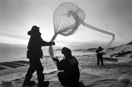 Evening ozone detecting balloon deployment — McMurdo Station, Antarctica