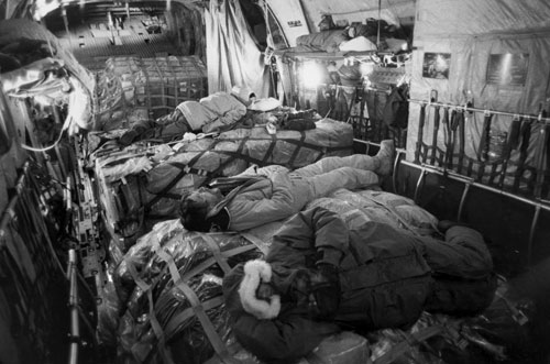 Scientific equipment and materials are flown to setup remote research camps.