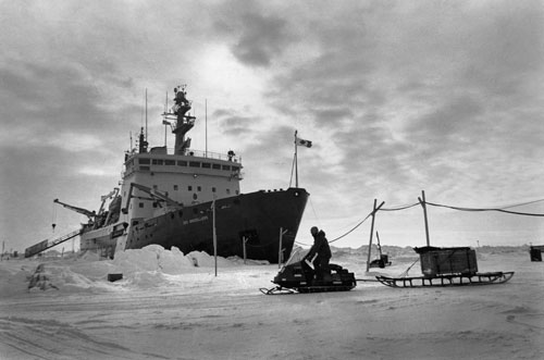 Occasionally ice breakers deliver needed supplies. Vehicles pick the deliveries up and ferry them back to McMurdo.